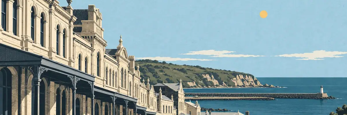 Screen-print illustration of Ōamaru Victorian Precinct