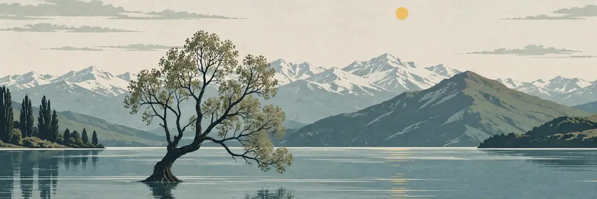 Screen-print illustration of That Wānaka Tree